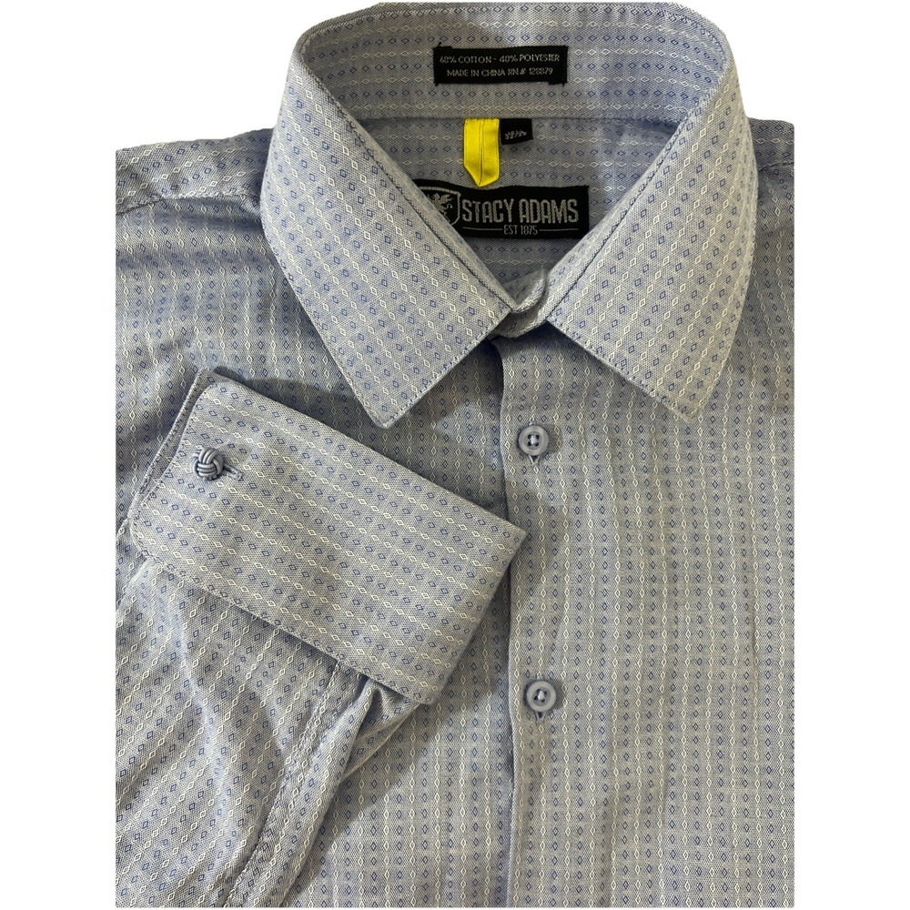 Stacy Adams Men's Dress Shirt Size 15.5 ‎ 32/33  Blue/White Diamond